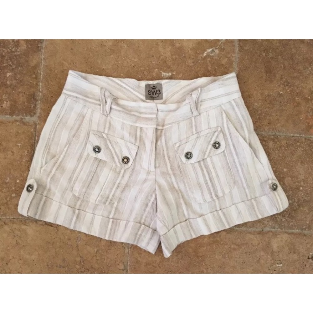 SW3 UK Bespoke Ivory Striped Cuffed Shorts Sz 0
